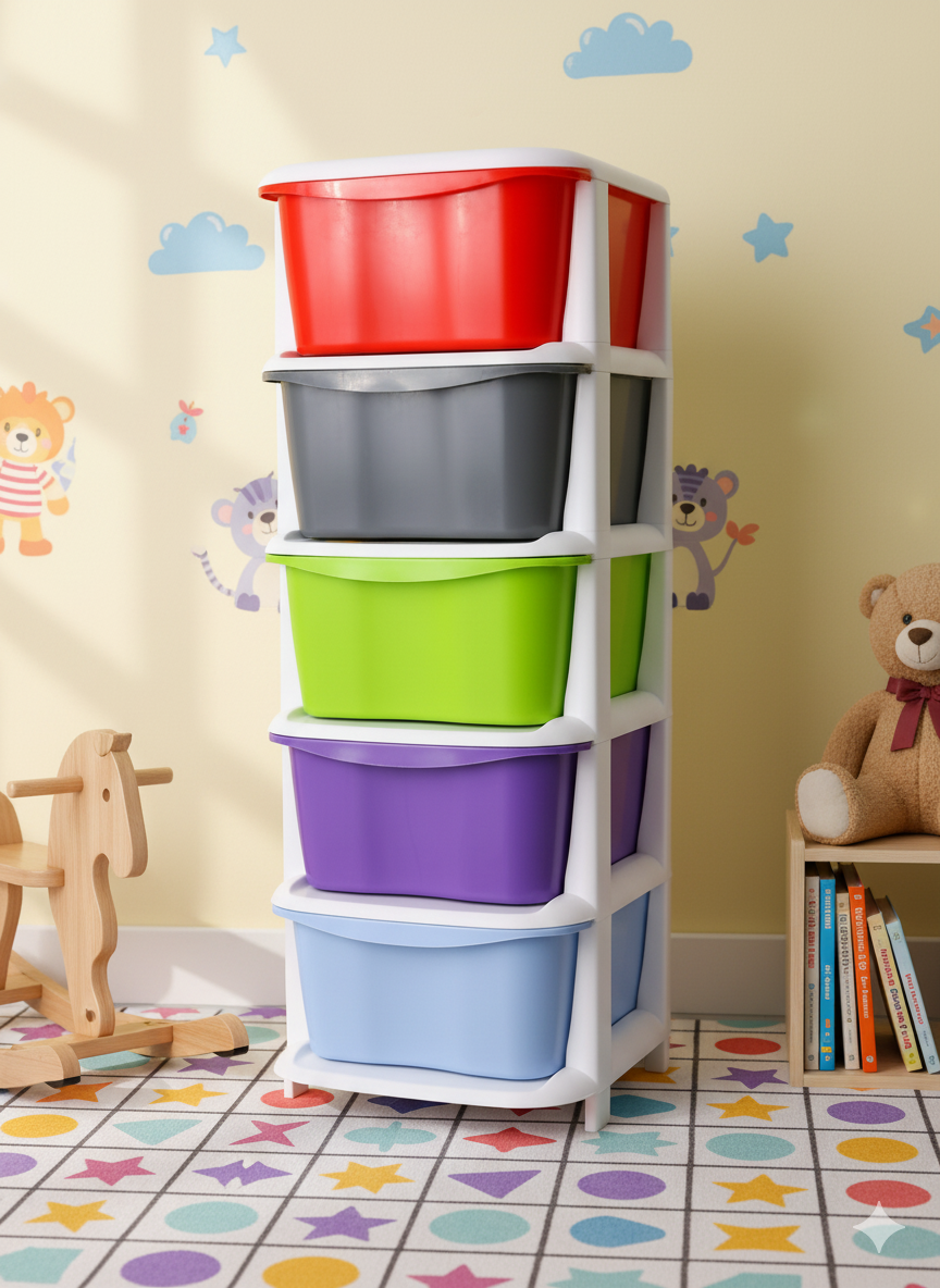 5 Storage Boxes in Multicolor Storage Organizer
