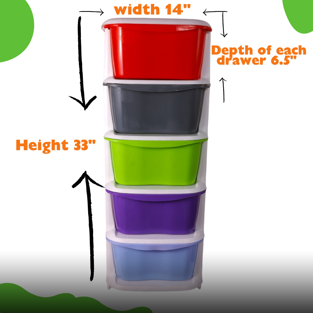 5 Storage Boxes in Multicolor Storage Organizer