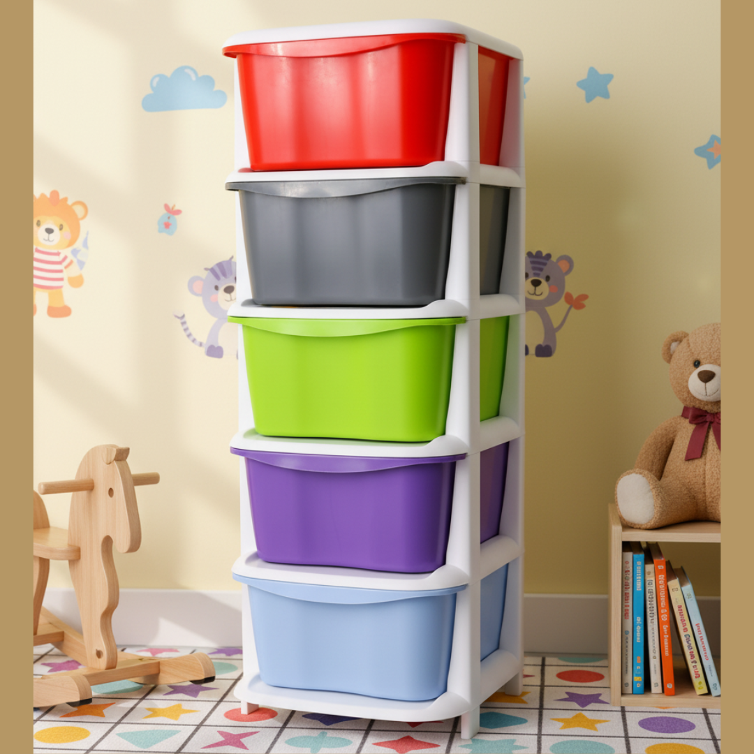 5 Storage Boxes in Multicolor Storage Organizer
